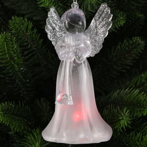 Светящаяся елочная игрушка Ангел Иоганно с серебристыми крыльями 12 см на батарейке, RGB LED подсветка, подвеска Koopman фото 2