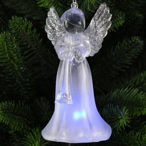 Светящаяся елочная игрушка Ангел Иоганно с серебристыми крыльями 12 см на батарейке, RGB LED подсветка, подвеска Koopman фото 3