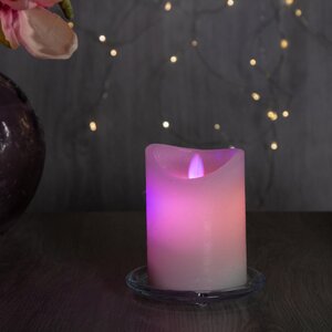 Светодиодная восковая свеча Живое Пламя RGB 10*7.5 см, белая, на батарейках Koopman фото 1