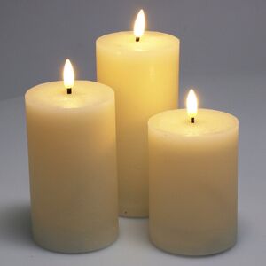 Набор светодиодных восковых свечей Rustic 10-15 см слоновая кость, мерцающее пламя, 3 шт, на батарейках, таймер Koopman фото 1