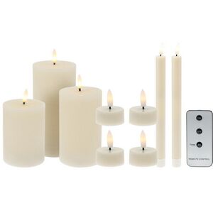 Набор светодиодных свечей Rustic Novel слоновая кость, мерцающее пламя, 9 шт, на батарейках, таймер Koopman фото 1