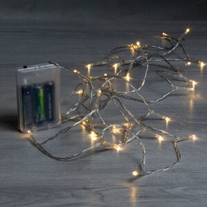 Электрогирлянда "Романтика" с теплыми белыми LED лампами, батарейки, прозрачный провод