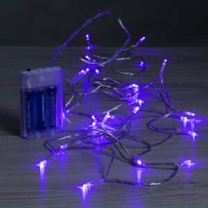 Светодиодная гирлянда Фантазия на батарейках 3 м, 30 фиолетовых LED ламп, прозрачный ПВХ, IP20