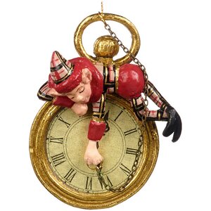 Елочная игрушка Эльф Вилли и Волшебные часы - Royal Tartan 12 см, подвеска Goodwill фото 1