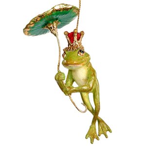 Елочная игрушка Лягушка Принц с зонтиком 9 см светло-зеленая, подвеска Goodwill фото 1