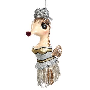 Елочная игрушка Морской Конёк Гэтсби 13 см в серебряно-золотом платье, подвеска Goodwill фото 1