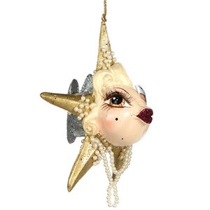 Елочная игрушка Рыбка-звезда Гэтсби 13 см серебряная с золотым, подвеска Goodwill фото 1