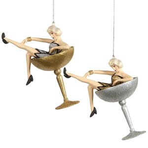 Елочная игрушка Леди Гэтсби в золотом бокале 13 см, подвеска Goodwill фото 2