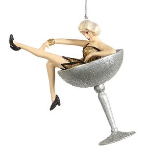 Елочная игрушка Леди Гэтсби в серебряном бокале 13 см, подвеска Goodwill фото 1