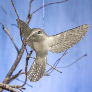 Елочная игрушка Птичка Колибри с серебряными блестками 13 см, подвеска Goodwill фото 1
