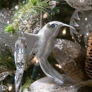 Елочная игрушка Птичка Колибри с серебряными блестками 13 см, подвеска Goodwill фото 2