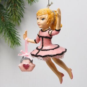 Елочная игрушка Маленькая Леди Мирель в нежно-розовом платье 13 см, подвеска