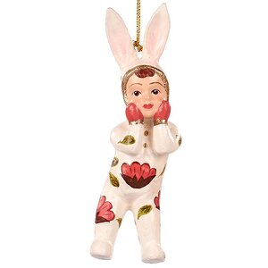 Елочная игрушка Малышка зайка 13 см, с розовым рисунком, подвеска Goodwill фото 1