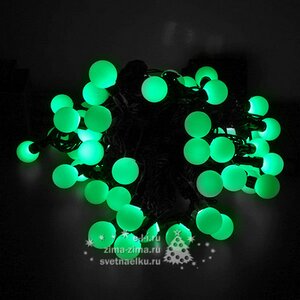 Светодиодная гирлянда Мультишарики 25 мм 100 зеленых LED ламп 15 м, черный ПВХ, соединяемая, IP44