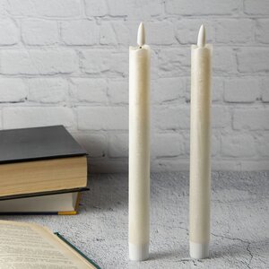 Столовая светодиодная свеча с имитацией пламени Инсендио 26 см 2 шт кремовая металлик, батарейка Peha фото 3