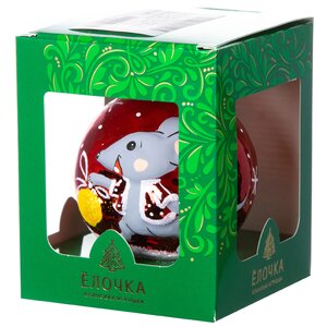 Стеклянный елочный шар Зодиак - Мышонок с шаром 7 см красный Фабрика Елочка фото 2