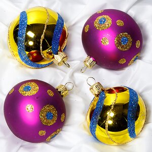 Набор стеклянных елочных шаров Фейерверк 6 см, 4 шт, фиолетовый с золотым Фабрика Елочка фото 1