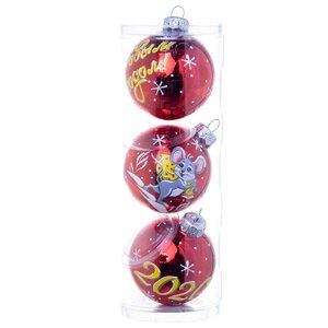Набор стеклянных елочных шаров С Новым Годом 6 см, 3 шт, красный глянцевый Фабрика Елочка фото 2