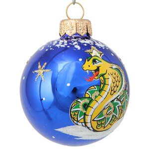 Набор стеклянных елочных шаров С Новым Годом 2025 - Змея 7 см, 3 шт, синий Фабрика Елочка фото 5