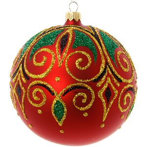 Стеклянный елочный шар Торжество 11 см красный глянцевый с зеленым Фабрика Елочка фото 1