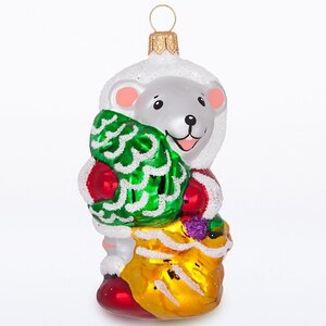 Стеклянная елочная игрушка Санта-Мышь 8 см, подвеска Фабрика Елочка фото 1