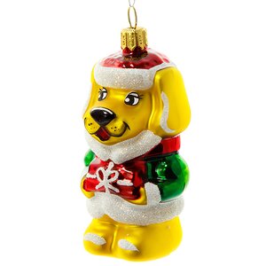 Стеклянная елочная игрушка Зодиак - Собака с подарком 8 см, подвеска Фабрика Елочка фото 1