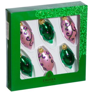 Набор елочных игрушек Сосульки Омега фиолетовые с зелеными 10 см, 6 шт, стекло Фабрика Елочка фото 2