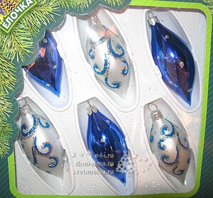 Набор елочных игрушек Сосульки Омега синие с серебряными 10 см, 6 шт, стекло Фабрика Елочка фото 2