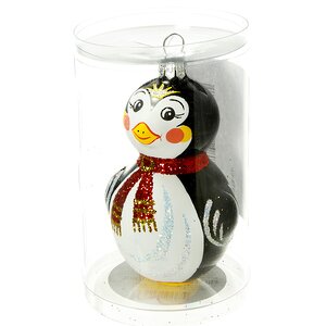 Стеклянная елочная игрушка Пингвиненок 9 см красный, подвеска Фабрика Елочка фото 2