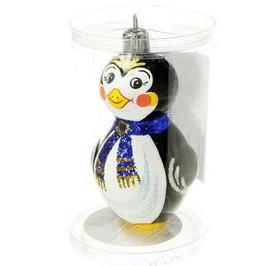 Стеклянная елочная игрушка Пингвиненок 9 см синий, подвеска Фабрика Елочка фото 2