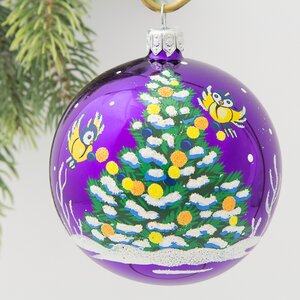 Стеклянный елочный шар Лесная Ель 85 мм фиолетовый