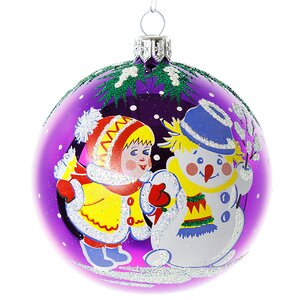 Стеклянный елочный шар Зимняя забава 85 мм фиолетовый