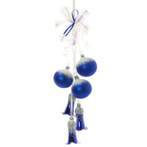 Стеклянное елочное украшение Гирлянда Забава 30 см синяя