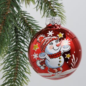 Стеклянный елочный шар Снеговичок 6 см, красный Фабрика Елочка фото 1
