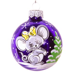Стеклянный елочный шар Восточный гороскоп - Мышка милашка 6 см фиолетовый Фабрика Елочка фото 1