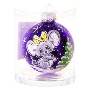 Стеклянный елочный шар Восточный гороскоп - Мышка милашка 6 см фиолетовый Фабрика Елочка фото 2