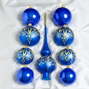 Набор стеклянных елочных шаров с верхушкой Вечерний синий Фабрика Елочка фото 1