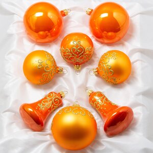 Набор стеклянных елочных игрушек Грация оранжевый, 8 шт, подвеска Фабрика Елочка фото 1