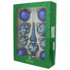 Набор стеклянных елочных шаров с верхушкой Метелица синий Фабрика Елочка фото 2