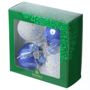 Набор стеклянных елочных шаров Романтика 7 см, 4 шт белый с голубым Фабрика Елочка фото 2