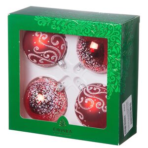 Набор стеклянных елочных шаров Снежный узор 7 см, 4 шт красный Фабрика Елочка фото 2