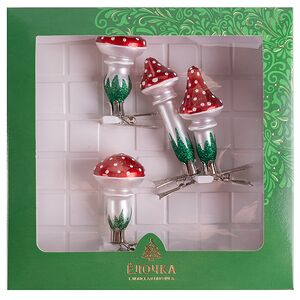 Набор стеклянных елочных игрушек Мухоморы 6 см, 4 шт, клипса Фабрика Елочка фото 7