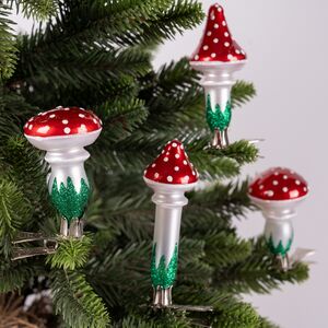 Набор стеклянных елочных игрушек Мухоморы 6 см, 4 шт, клипса Фабрика Елочка фото 4