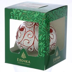 Стеклянный елочный шар Джулия 8 см, красный узор Фабрика Елочка фото 2