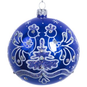 Стеклянный елочный шар Кружевной 8 см синий Фабрика Елочка фото 1