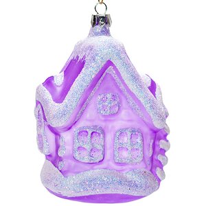 Стеклянная елочная игрушка Домик с Елкой 8 см фиолетовый, подвеска Фабрика Елочка фото 1