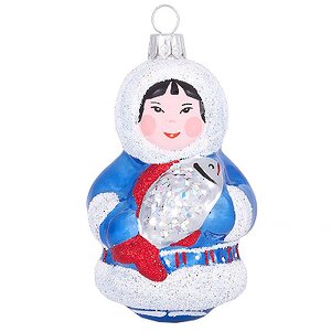 Стеклянная елочная игрушка Мальчик с Рыбой 9 см, подвеска Фабрика Елочка фото 1