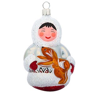 Стеклянная елочная игрушка Мальчик с Собакой 8 см, подвеска Фабрика Елочка фото 1