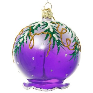 Стеклянная елочная игрушка Колокольчик Еловый 7.5 см фиолетовый