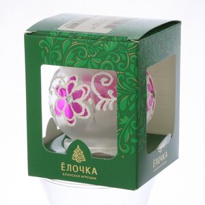 Стеклянный елочный шар Цветочный узор 7 см прозрачный с розовым Фабрика Елочка фото 2